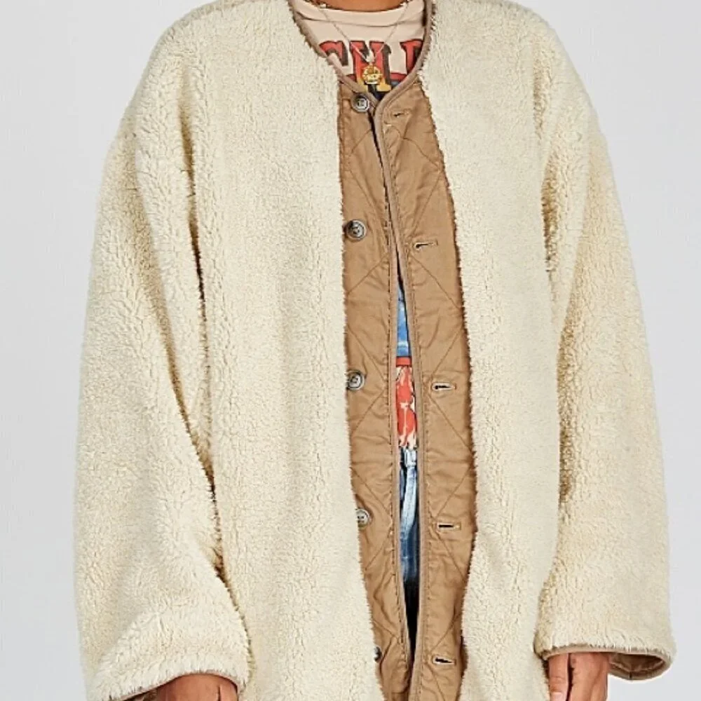 Free People Reversible Ivy Jacket Coat Shearling Oversized Slouchy Fall Winter - Picture 4 of 16